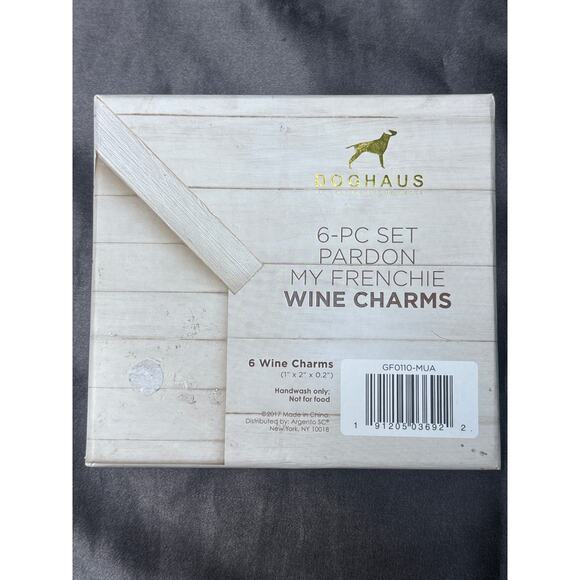 Doghause Pardon My Frenchie Wine or Cocktail Charms Dog Theme Barware NEW - Picture 2 of 5